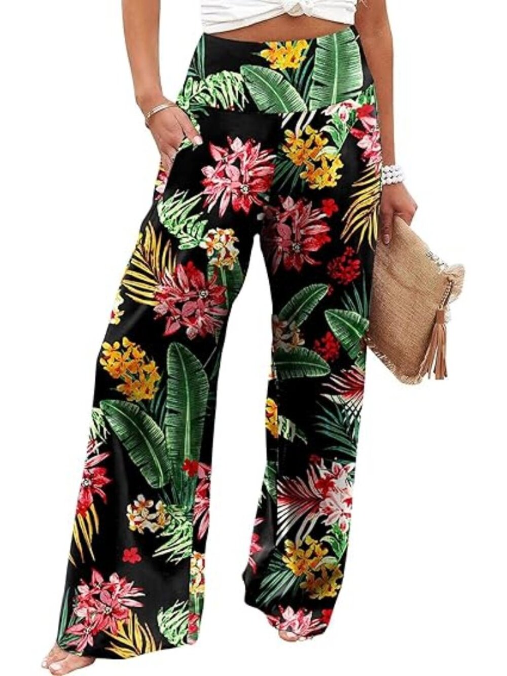 "Jungle Floral" NEW Stretchy Wide Leg Lounge Palazzo Pants w/Pockets Size 3XL